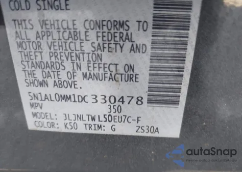 2013 Infiniti Jx35 z USA, uszkodzony, nr VIN 5N1AL0MM1DC330478